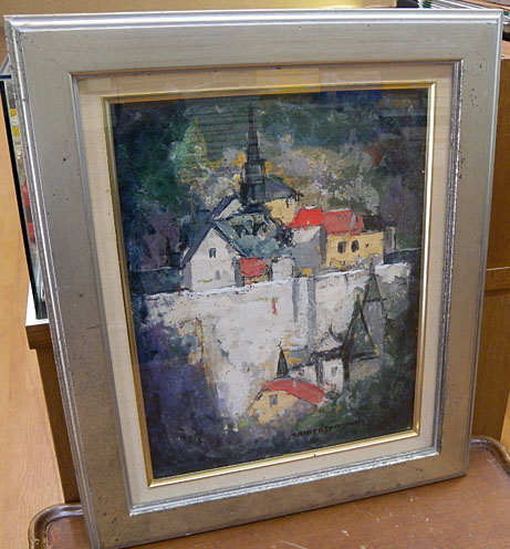 8145] 松木重雄 洋画 「赤い屋根」 油彩6号 - 広田屋 ブランド質屋通販