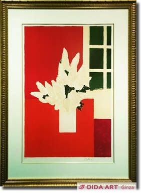 カトラン 赤いテーブルクロスの上のリラの花束 | 絵画など美術品の販売