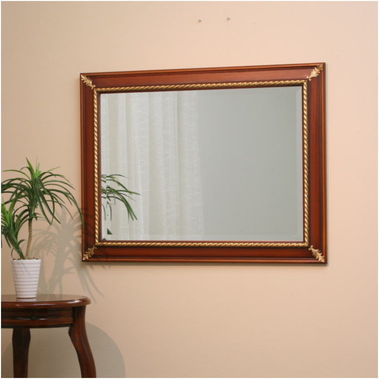 イタリア直輸入 アンティークブラウン仕上げ 84cm×64cm ウォールミラー