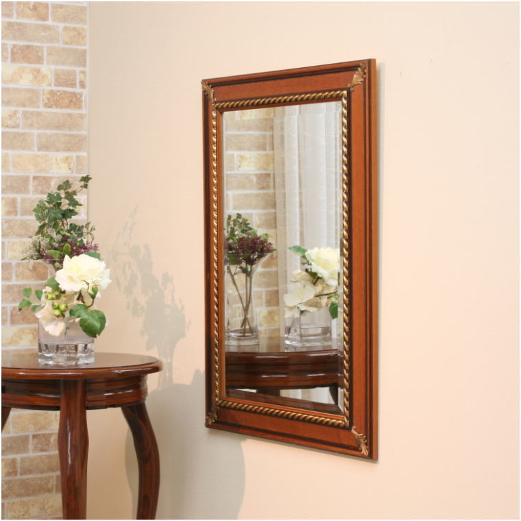 イタリア直輸入 アンティークブラウン仕上げ 74cm×54cm ウォールミラー