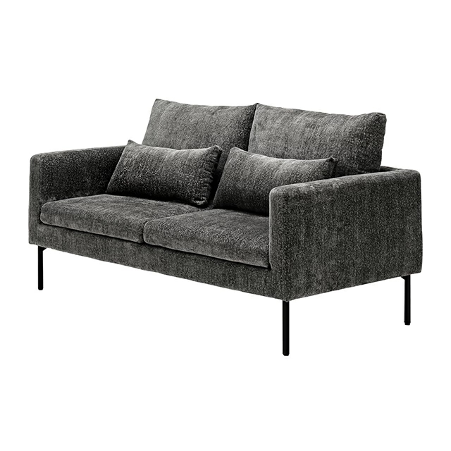 幅153cm・コンパクト広々] 2人掛けモダンソファ ブラックスチール脚