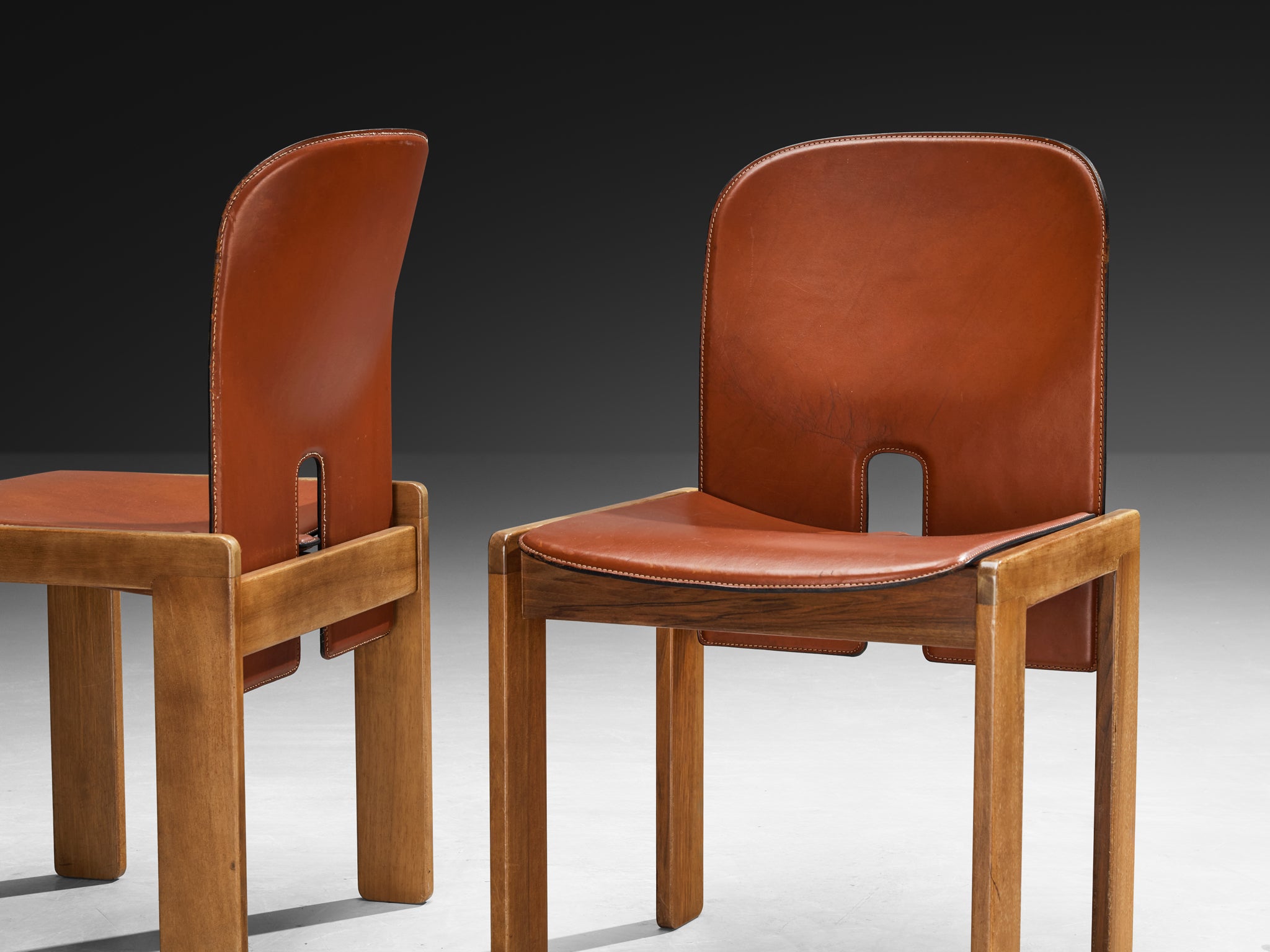 Afra & Tobia Scarpa for Cassina '121' Dining Chairs in Cognac Leather