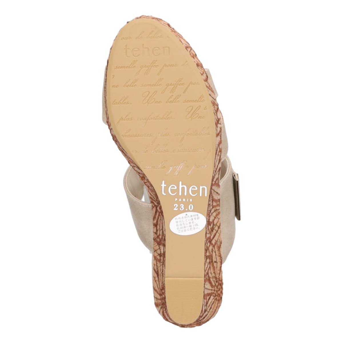 テーン tehen 透かし模様コルクヒールの異素材コンビ ミュールサンダル
