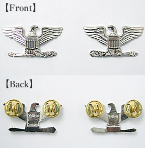 US ARMY/AF メタル製階級章/大佐(Col.)/シルバー/クラッチバック/ペア