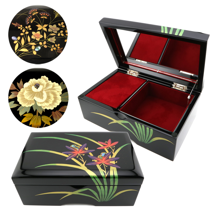 18弁・23弁・30弁】会津塗 宝石箱（M）黒 オルゴール ｜株式会社