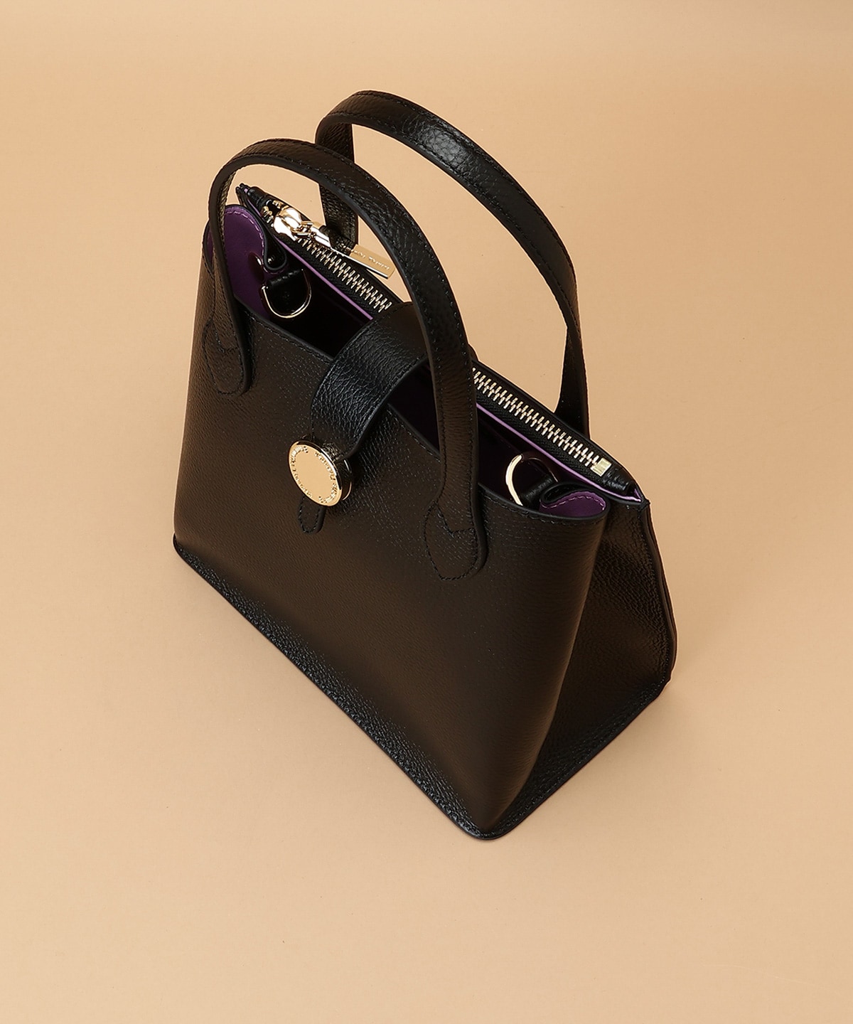 サークルモチーフスクエアレザートートバッグ 小サイズ(FREE ブラック