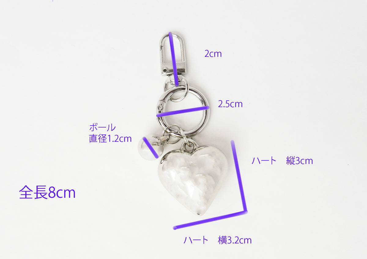 デコ素材]ぷっくりハート型キーホルダー- 2-ラインストーン