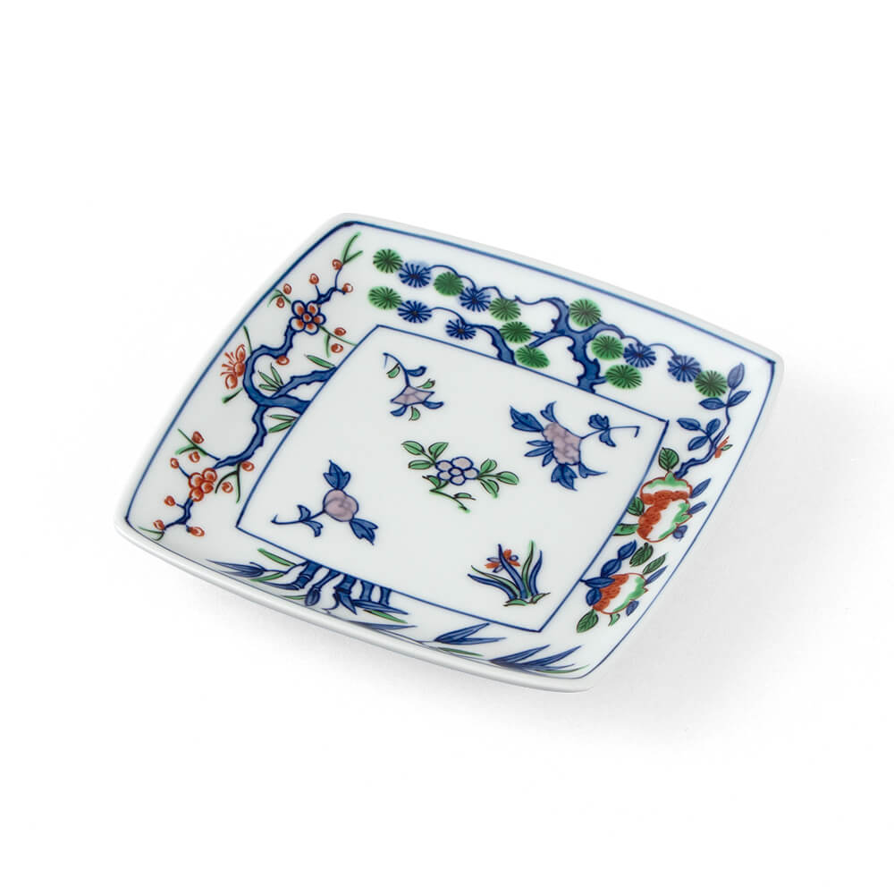 染錦四君子 銘々皿（角型） ｜ 有田焼の源右衛門窯公式オンラインショップ