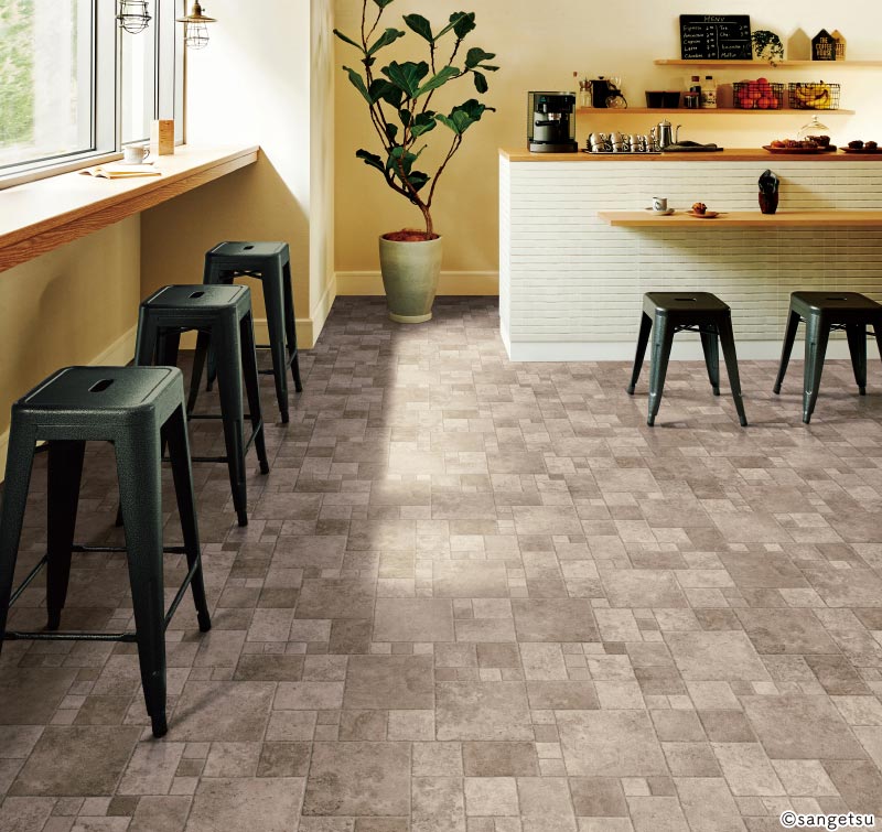 土足対応！ CM12255 フラッグストーン (タイル柄) 200cm巾 2.5mm厚