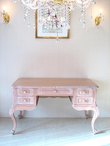 デスクW130cm ピンクベージュ色｜デスク｜輸入家具/ロココ調家具の