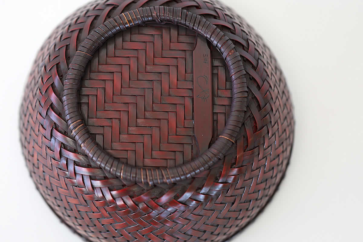 一点限り】 塩月寿籃作 染竹菓子器 （Japanese bamboo art by Juran