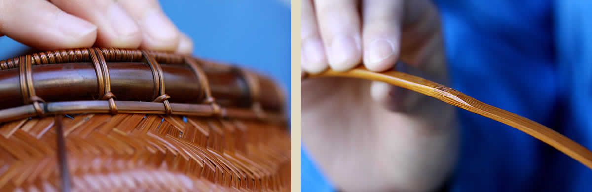 一点限り】 渡辺竹清作 煤竹花篭（口楕円手付） | 虎斑竹専門店 竹虎