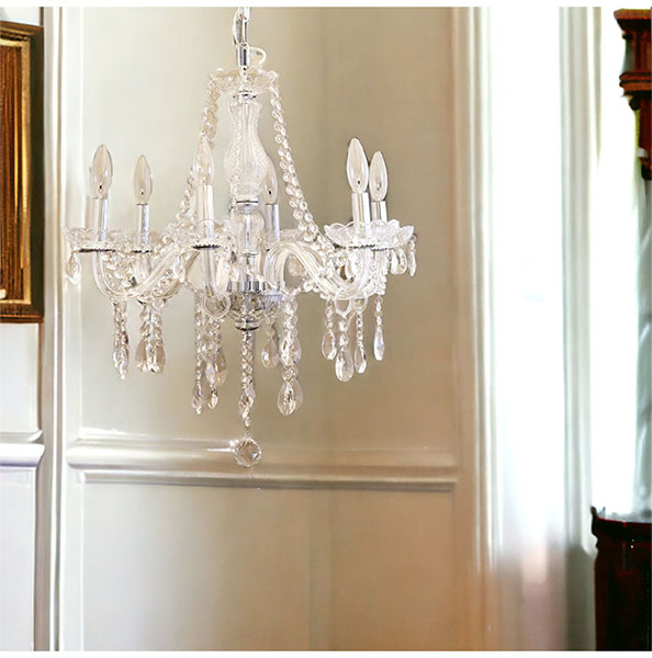 LED対応】 モダンガラスシャンデリア 6灯(パレス・クロームクリア