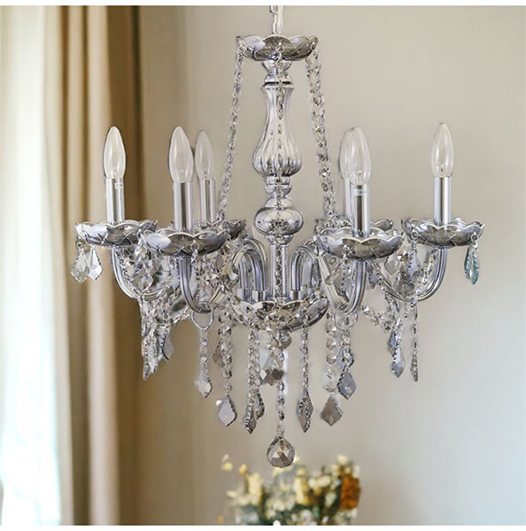 LED対応】 クリスタルシャンデリア 6灯 (スモーキー) 【送料無料】｜Y