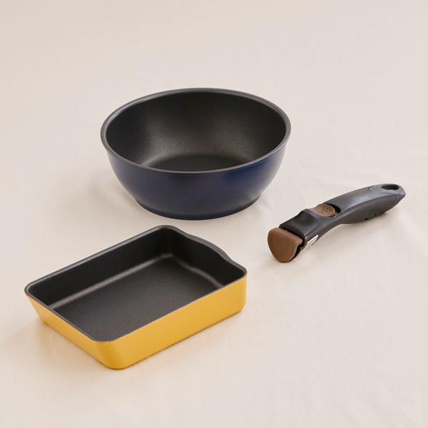 着脱ハンドルフライパンセット（角型、深型20cm）｜フライパン