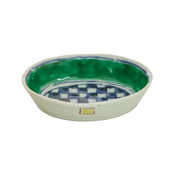 WEB限定】中尾万作 緑巻格子文 楕円小鉢｜作家もの｜料理家 栗原はるみ