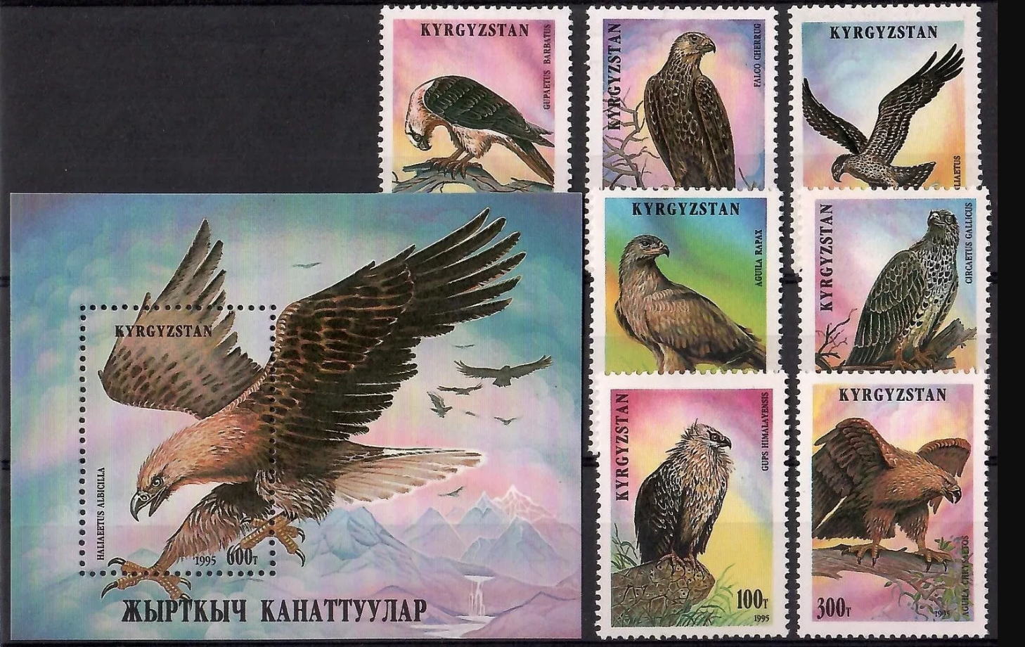 キルギス切手 1995年 猛禽類 鳥 8種 小型シート - すてきな郵便屋さんciel