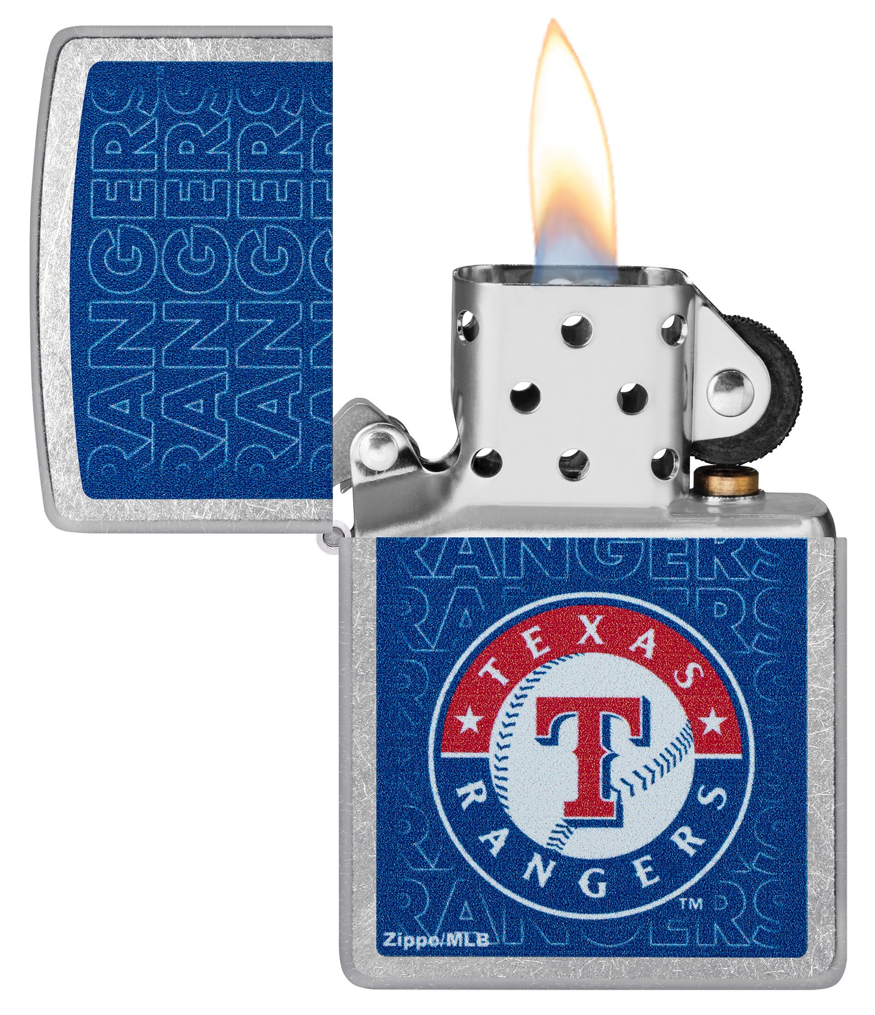 Zippo MLB® Texas Rangers™ Logo Design Street Chrome Windproof