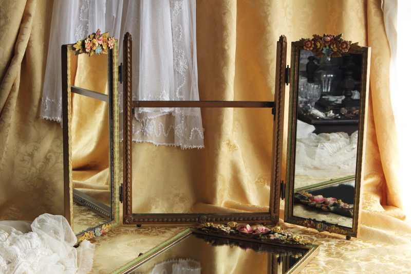 アンティークバーボラミラー 薔薇 三面鏡 イギリス アンティークス
