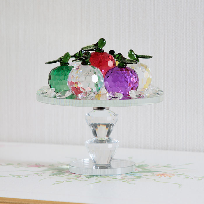 クリスタルオブジェ フルーツ盛り カラークリスタル ガラス 置物| 輸入