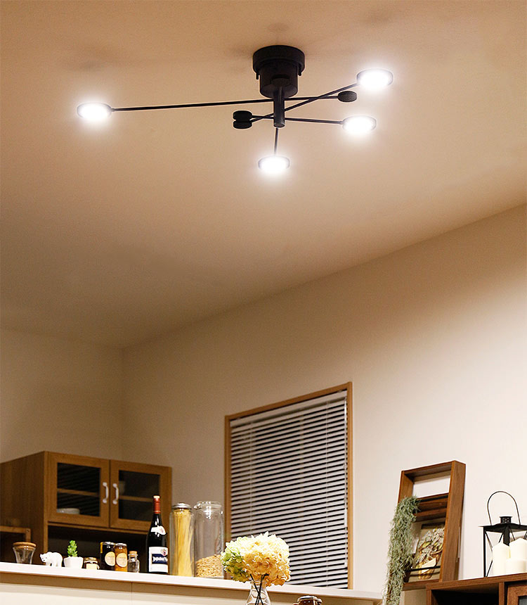 照明 LED シーリングライト アーク ライト 4灯 ledチップ 電球色 可動