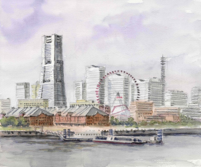 水彩画「横浜ミナトミライ」 【公式通販】