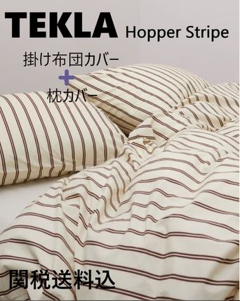 TEKLA ブラウン ストライプ 掛け布団カバー 枕カバー セット (TEKLA