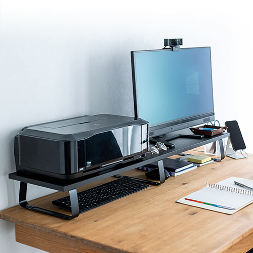 モニター台（机上・卓上・木製・オフィス・A4・高め・黒・横幅100cm