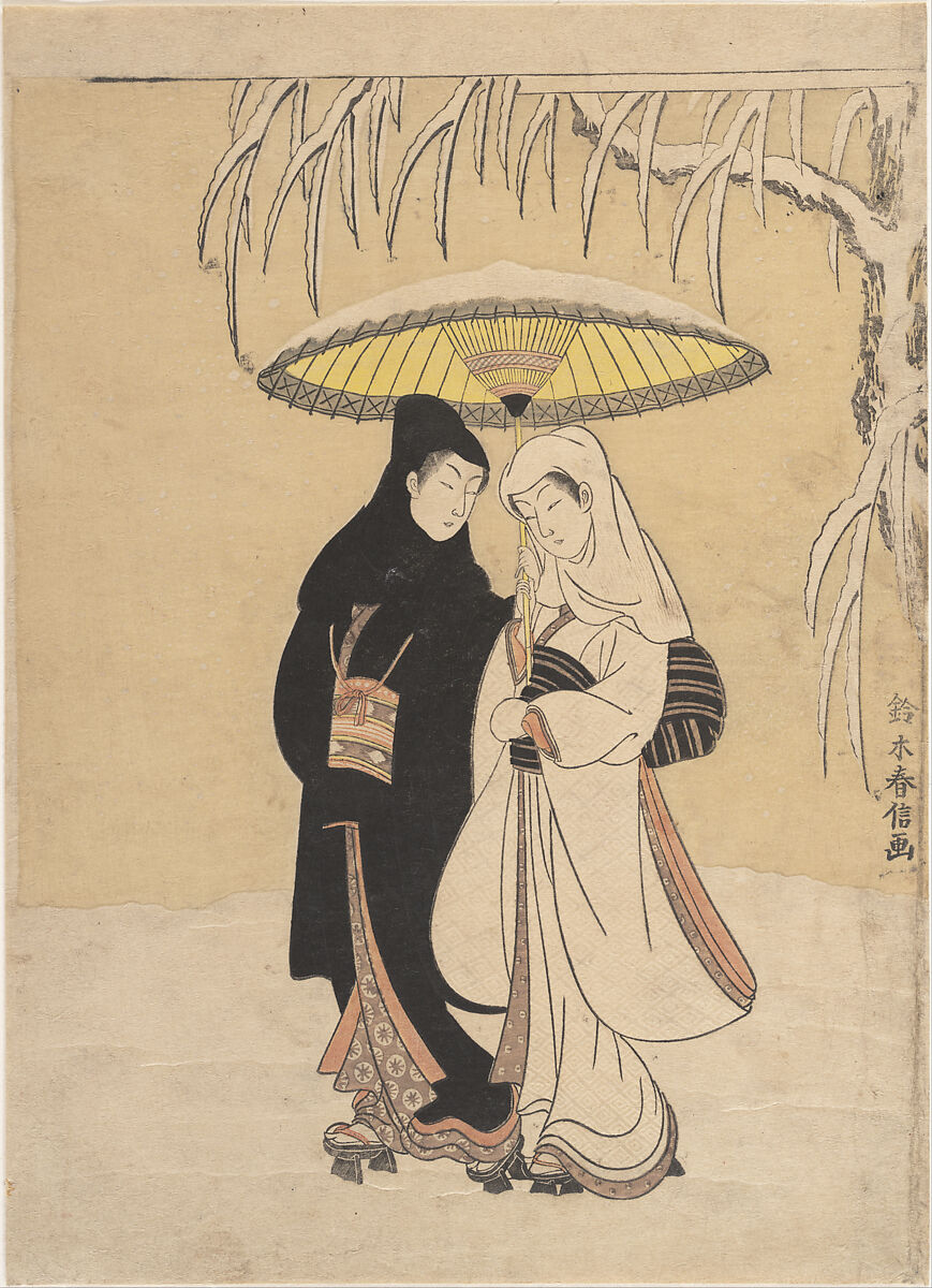 Suzuki Harunobu - Lovers Walking in the Snow (Crow and Heron