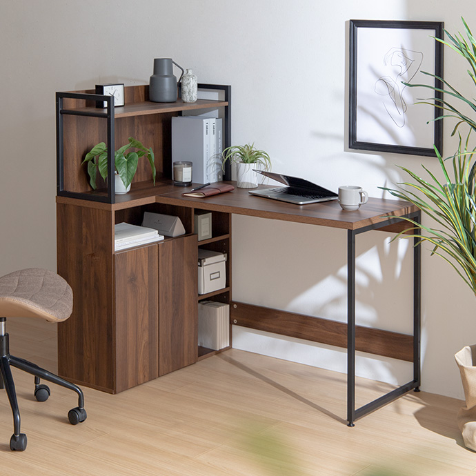 g159009]【幅120cm】Fine L字収納・棚付きデスク パソコンデスク