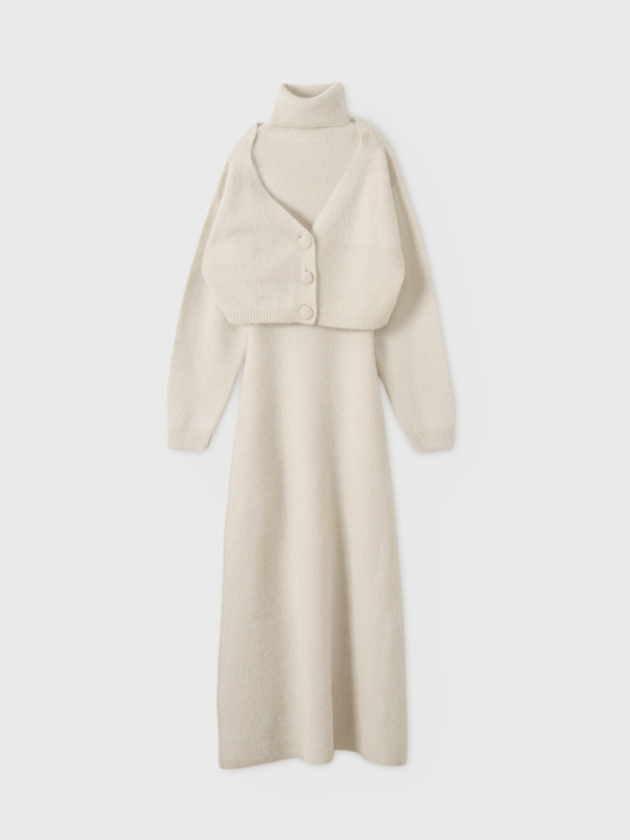 オフショルニットカーデセットワンピ