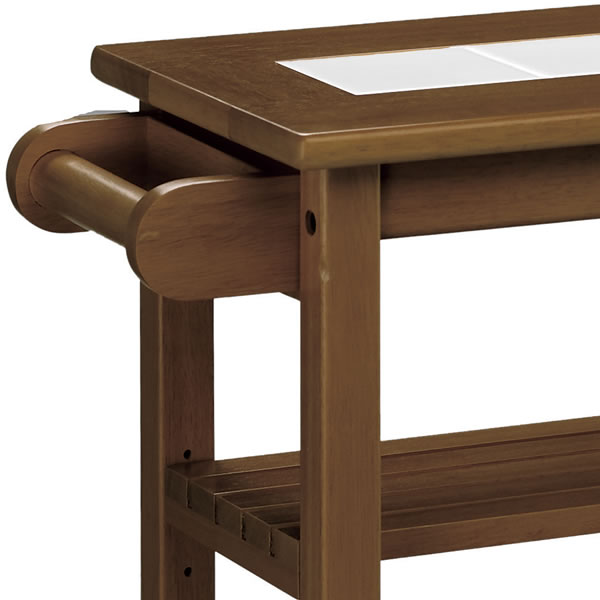 木製スリムキッチンワゴン/天板タイルトップ ダーク色 WA-S581BR