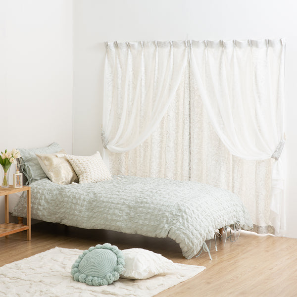 シフォン×ボタニカル ダブルカーテン H1780×W1000 ライトグレー