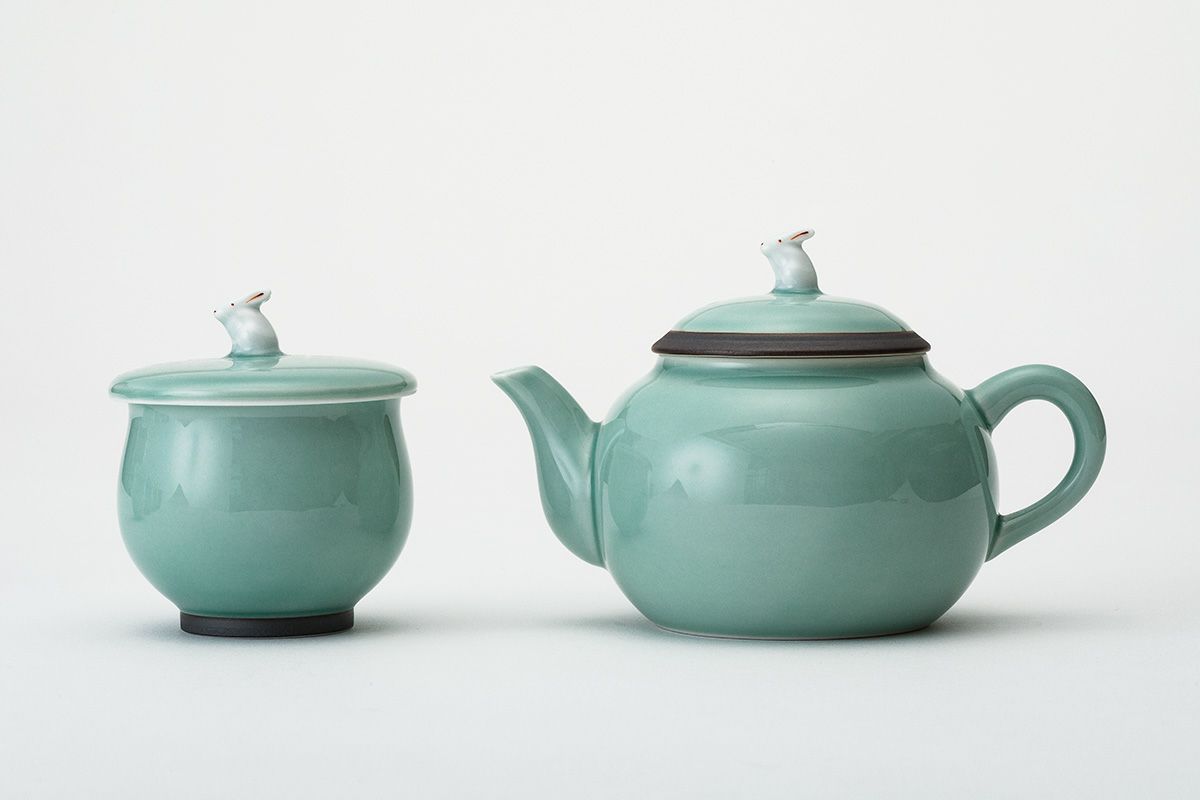 笹青磁兎(うさぎ) 急須茶器揃 | 有田焼 深川製磁｜公式オンラインストア