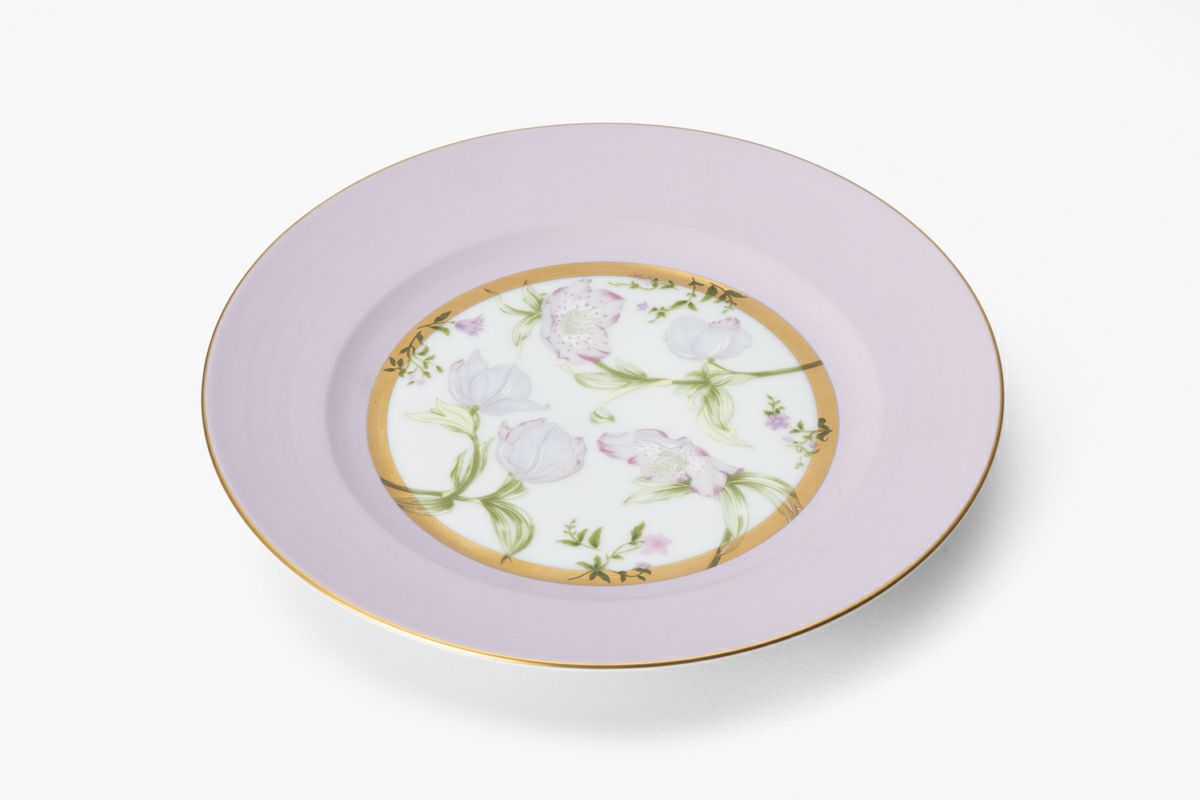 未使用品】深川製 染付 花鳥外濃 ケーキ皿 直径 約20cm 宮内庁御用達