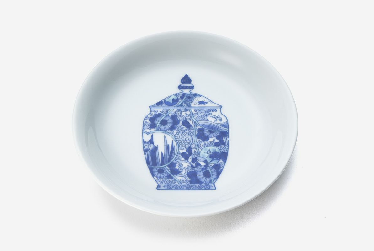 深川製磁 ブルーチャイナ 銘々皿 サービス皿揃 菊中割 5枚 深川製磁