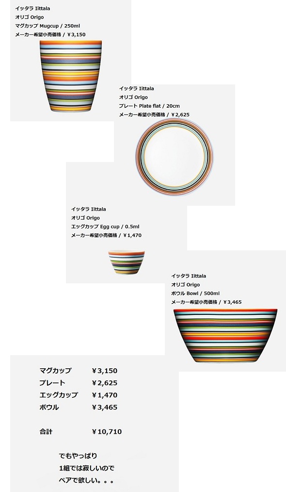 イッタラ Iittala/オリゴ Origo/マグカップ、プレート、エッグカップ