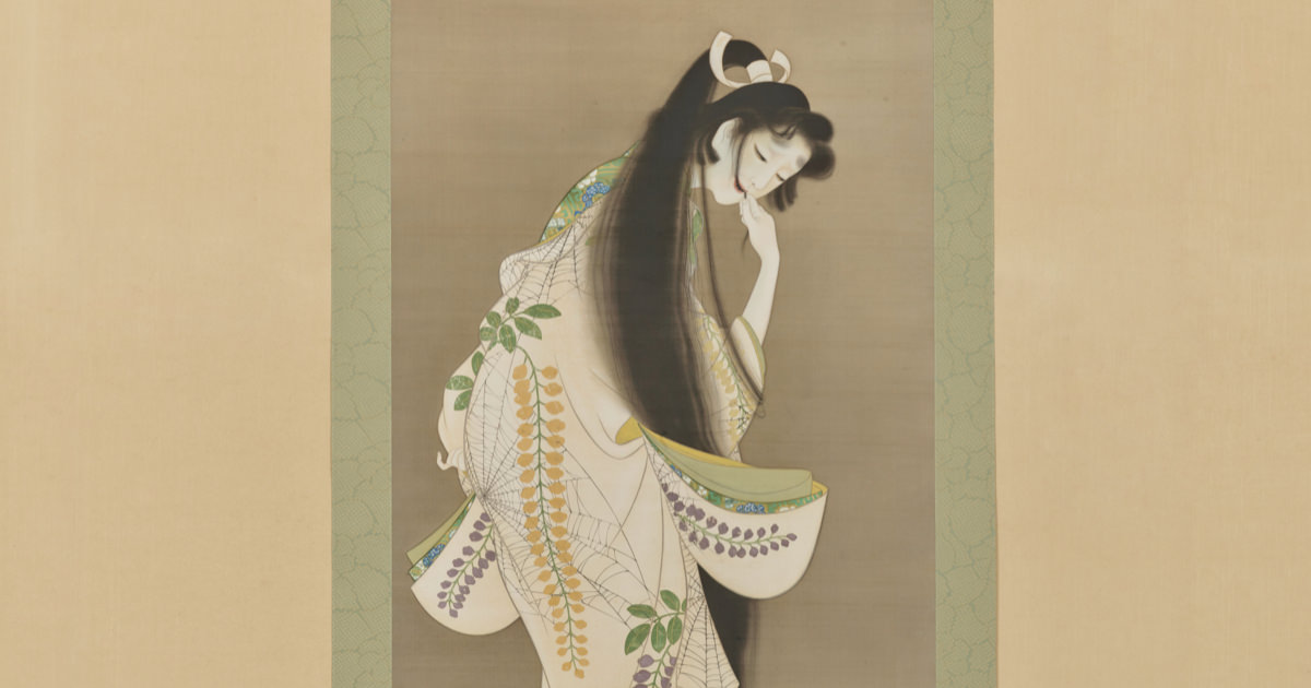 送料無料 （紙本)手描き 墨彩 上村松園 焔 日本画 送料無料 （紙本