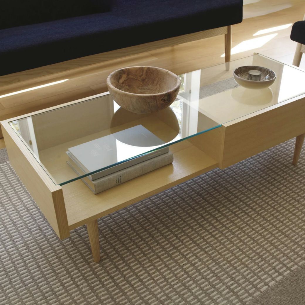 Glass Top Table +Sliding Tray［ガラストップ テーブル］｜ロー