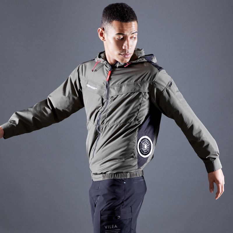 V8812サイドファン長袖フードジャケット 空調機能を取り入れたファン