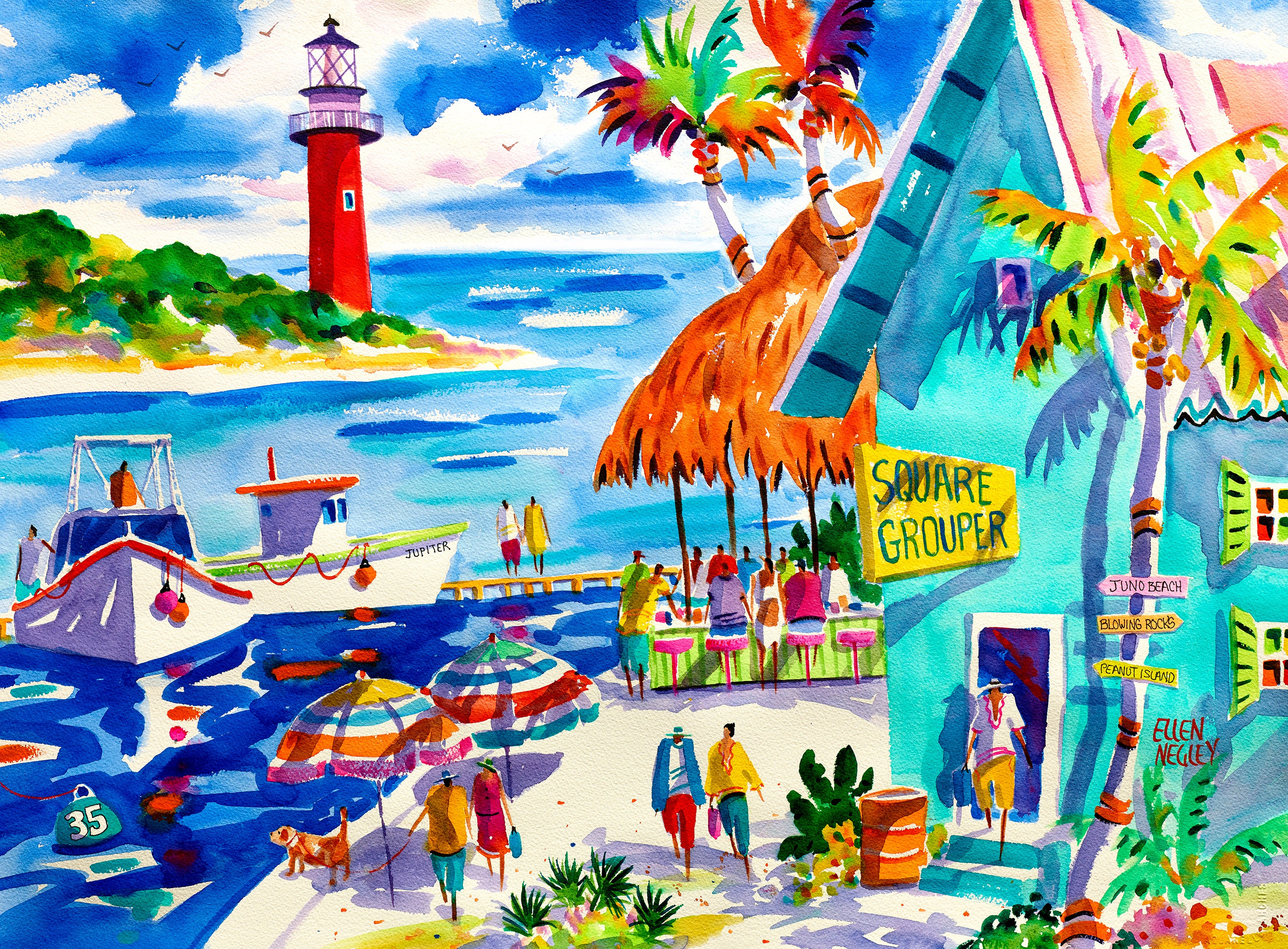 Jupiter Florida Lighthouse Art Print, Square Grouper Bar Art