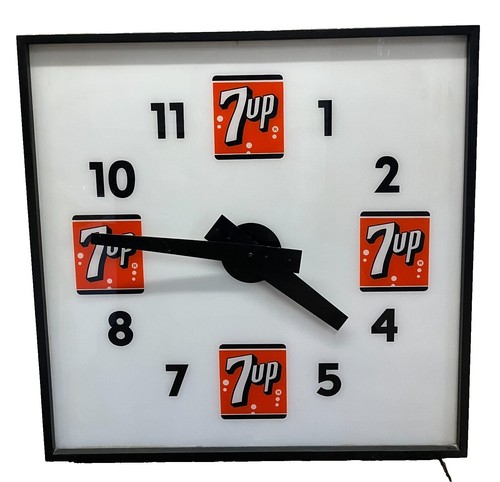 Great Vintage 1960s 7UP Soda Advertising Clock Sign Wood Frame