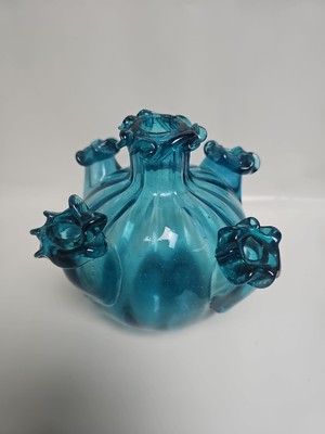 Vittorio Zecchin Cappellin Venini 5 Spouted Blue Glass Vase 1920s