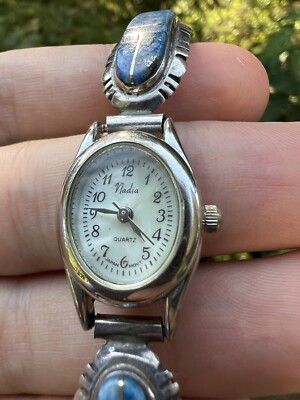 Vintage Lapis Inlay Sterling Silver Nadia Quartz Watch Native