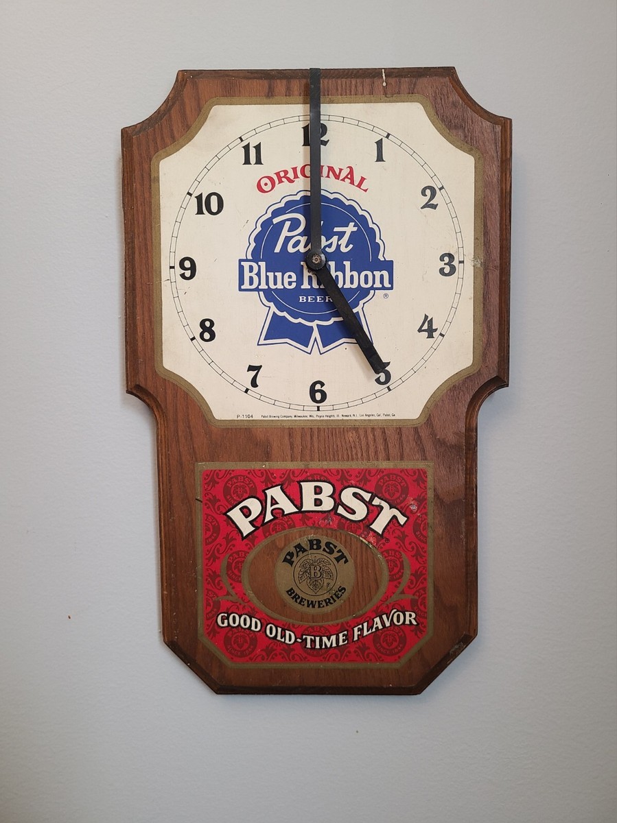Rare Unique Vintage 60's Pabst Blue Ribbon Beer Wooden Wall Clock