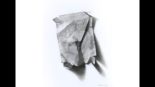 Photorealistic Hyperrealistic pencil drawing crumpled paper