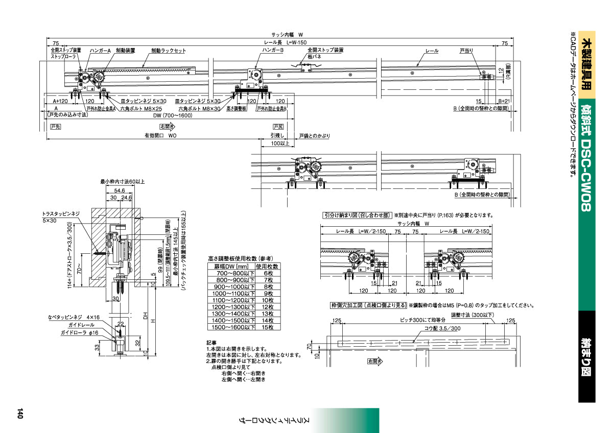 DSC-CW08（傾斜式・木製建具用）｜スライディングクローザー製品一式