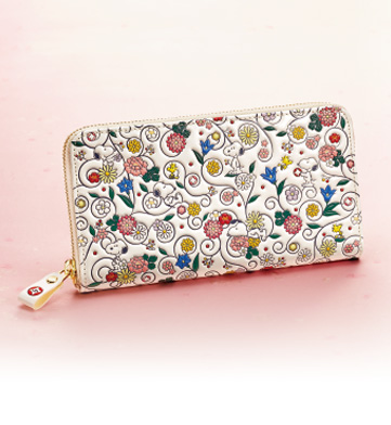 スヌーピー しあわせの花唐草 浅草文庫® 高級牛革製長財布 | I・E・I