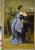 ジャン＝バティスト・カミーユ・コロー、【青衣の婦人】、希少な額装用画集より 世界のタグ名画 - 青い服の婦人（ルーヴル美術館） / ジャン