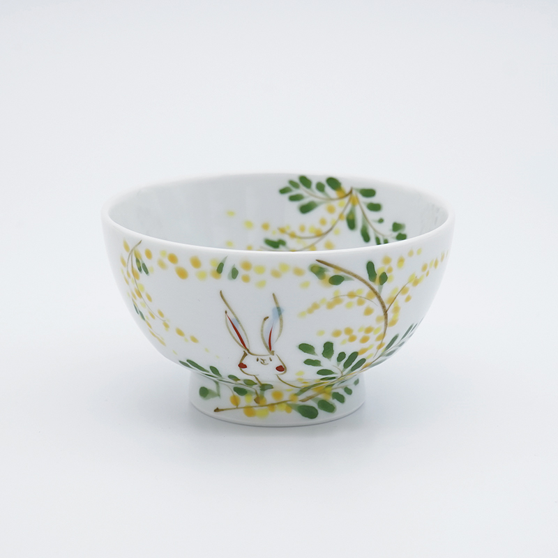 ミモザと小鳥／飯碗｜空萌工房(そらもえこうぼう)｜田口紀美子